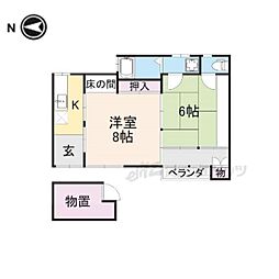京阪本線 出町柳駅 バス7分 熊野神社前下車 徒歩10分の賃貸一戸建て 1階2Kの間取り