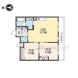 インサイトルポ山科新十条 2階2LDKの間取り