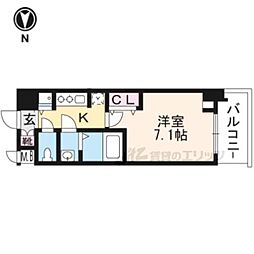 JR東海道・山陽本線 京都駅 徒歩8分の賃貸マンション 2階1Kの間取り