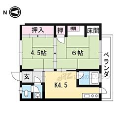 JR東海道・山陽本線 山科駅 徒歩15分の賃貸マンション 2階2DKの間取り