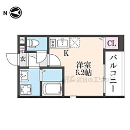 京阪本線 鳥羽街道駅 徒歩3分の賃貸アパート 2階ワンルームの間取り