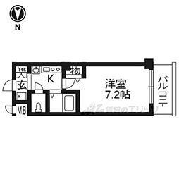 京都市営烏丸線 五条駅 徒歩7分の賃貸マンション 4階1Kの間取り