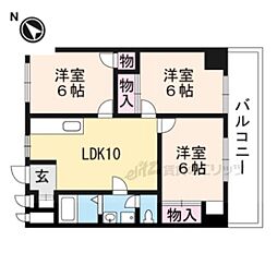 京都市営烏丸線 十条駅 徒歩4分の賃貸マンション 10階3LDKの間取り