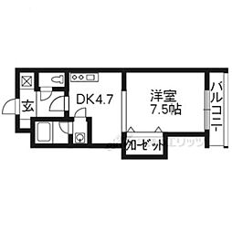 クオレッツァ山科 1階1DKの間取り