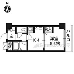ライオンズマンション五条大宮II 3階1Kの間取り