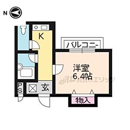プラネシア星の子山科駅前 2階1Kの間取り