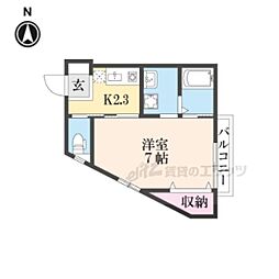 ＹＵＭＡＲＩＮ7吉田京大南 203 2階1Kの間取り