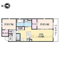 ユアメゾン北白川・嶽水 2階2LDKの間取り