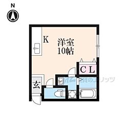 鴨戸ハイツ 3階ワンルームの間取り