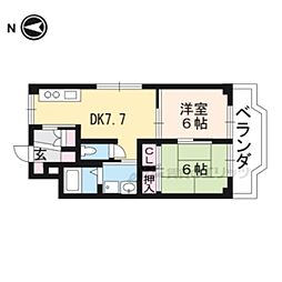 京阪宇治線 桃山南口駅 徒歩1分の賃貸マンション 4階2DKの間取り