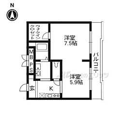 サンガーデン・山科 1LDKの間取図画像