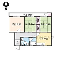一言寺団地A2棟 3DKの間取図画像