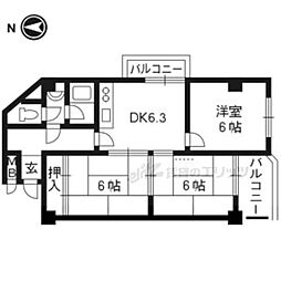 プルーリオン勧修寺 3DKの間取図画像