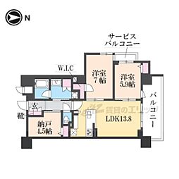 ユニハイム京都七条通り 2LDKの間取図画像