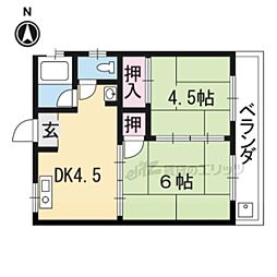谷ヶ辻ハイツ 2階2DKの間取り