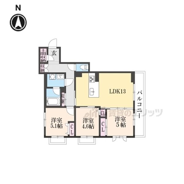 仮称）シャーメゾングラン西京極 206｜京都府京都市右京区西京極郡醍醐田町(賃貸マンション3LDK・2階・68.88㎡)の写真 その2