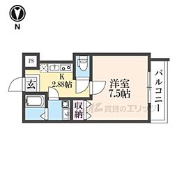 ビエノス京都花園 3階1Kの間取り