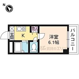 エリーフラッツ西京極 3階1Kの間取り