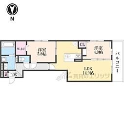 リベルテ四条梅津 3階2LDKの間取り