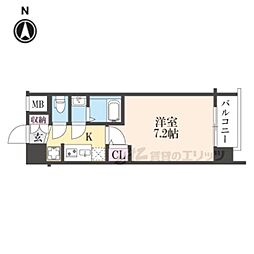 エステムコート京都二条 4階1Kの間取り