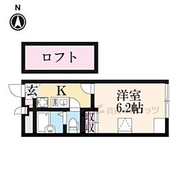 JR山陰本線 円町駅 徒歩10分の賃貸アパート 2階1Kの間取り