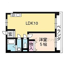 京福電気鉄道北野線 北野白梅町駅 徒歩5分の賃貸マンション 1階1LDKの間取り