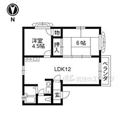 嵐山リバーサイドII 2階2LDKの間取り