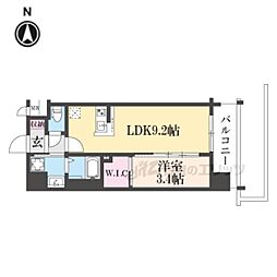 ソルテラス京都西院STATION SIDE 2階1LDKの間取り