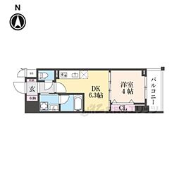 JR山陰本線 円町駅 徒歩2分の賃貸マンション 3階1DKの間取り