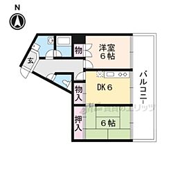 アレックスＶ 2階2DKの間取り