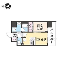 ゼフィランサス西大路 6階1DKの間取り