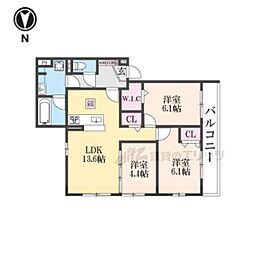 阪急京都本線 西院駅 徒歩5分の賃貸アパート 1階3LDKの間取り