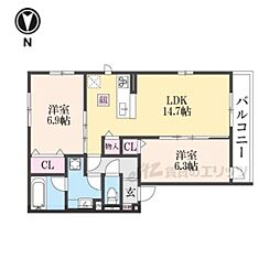 阪急京都本線 西院駅 徒歩5分の賃貸アパート 3階2LDKの間取り