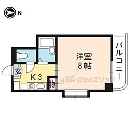 京福電気鉄道北野線 北野白梅町駅 徒歩17分の賃貸マンション 2階1Kの間取り