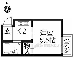 ジェミニ太秦 2階1Kの間取り