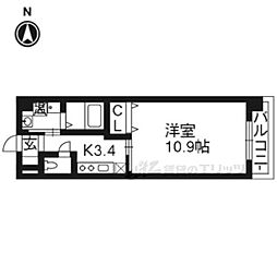 サンクスパレ桂 1階1Kの間取り