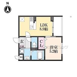 ソレイユ八条春日 1LDKの間取図画像