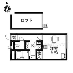 プレジール太秦 1Kの間取図画像