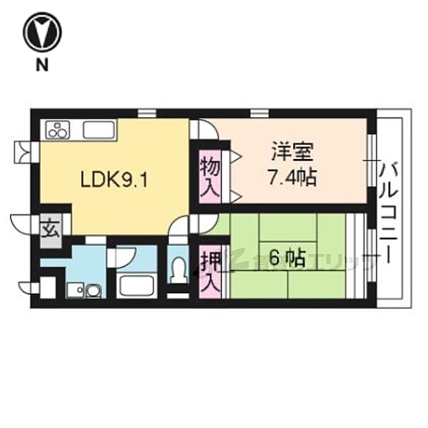 京都府京都市伏見区向島本丸町(賃貸マンション2LDK・3階・50.02㎡)の写真 その2