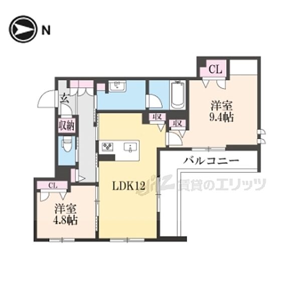 シャーメゾンエクセル 201｜京都府京都市伏見区竹田段川原町(賃貸アパート2LDK・2階・64.58㎡)の写真 その2