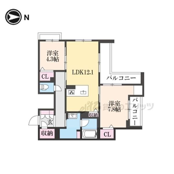 シャーメゾンエクセル 206｜京都府京都市伏見区竹田段川原町(賃貸マンション2LDK・2階・61.94㎡)の写真 その2