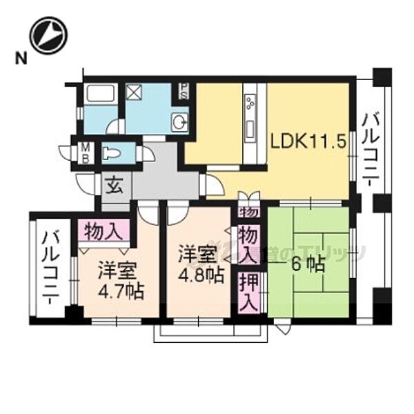 パインフィールド洛南 301｜京都府京都市南区吉祥院御池町(賃貸マンション3LDK・3階・60.02㎡)の写真 その2