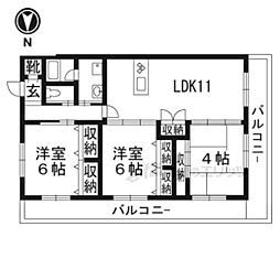 阪急京都本線 西京極駅 徒歩7分の賃貸マンション 5階3LDKの間取り