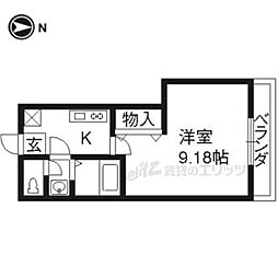 プラティ−ク四条 4階ワンルームの間取り