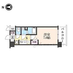 京都市営烏丸線 十条駅 徒歩4分の賃貸マンション 7階1Kの間取り