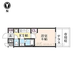 京都市営烏丸線 十条駅 徒歩4分の賃貸マンション 1階1Kの間取り