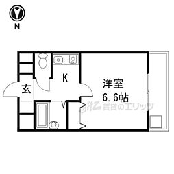 近鉄京都線 十条駅 徒歩4分の賃貸マンション 2階1Kの間取り