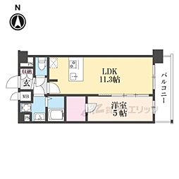 京都市営烏丸線 十条駅 徒歩4分の賃貸マンション 7階1LDKの間取り