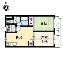 JR奈良線 JR藤森駅 徒歩3分の賃貸マンション 2階2DKの間取り