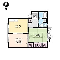 JR東海道・山陽本線 長岡京駅 3.2kmの賃貸アパート 2階2DKの間取り